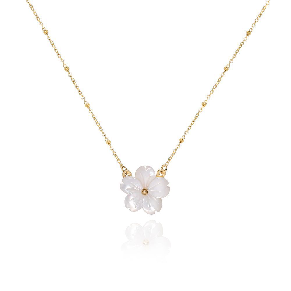 White Shell Peach Cherry Blossom Pendant Collar Chain