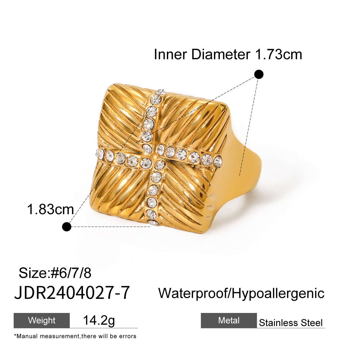 Stainless Steel Feather Thread Rhinestone Ring