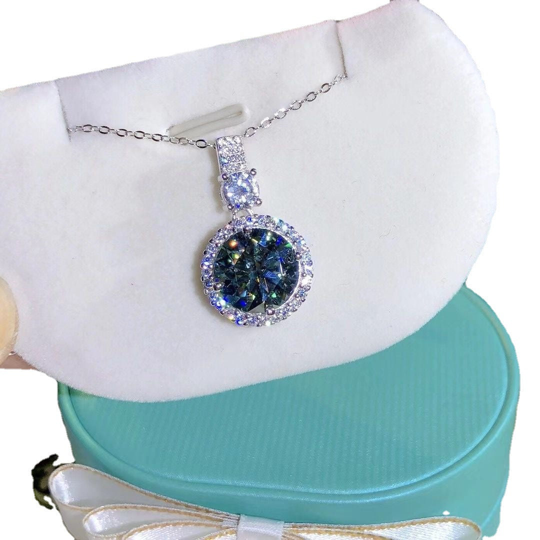 Mosang Stone Micro-Inlaid Round Bag Pendant Necklace