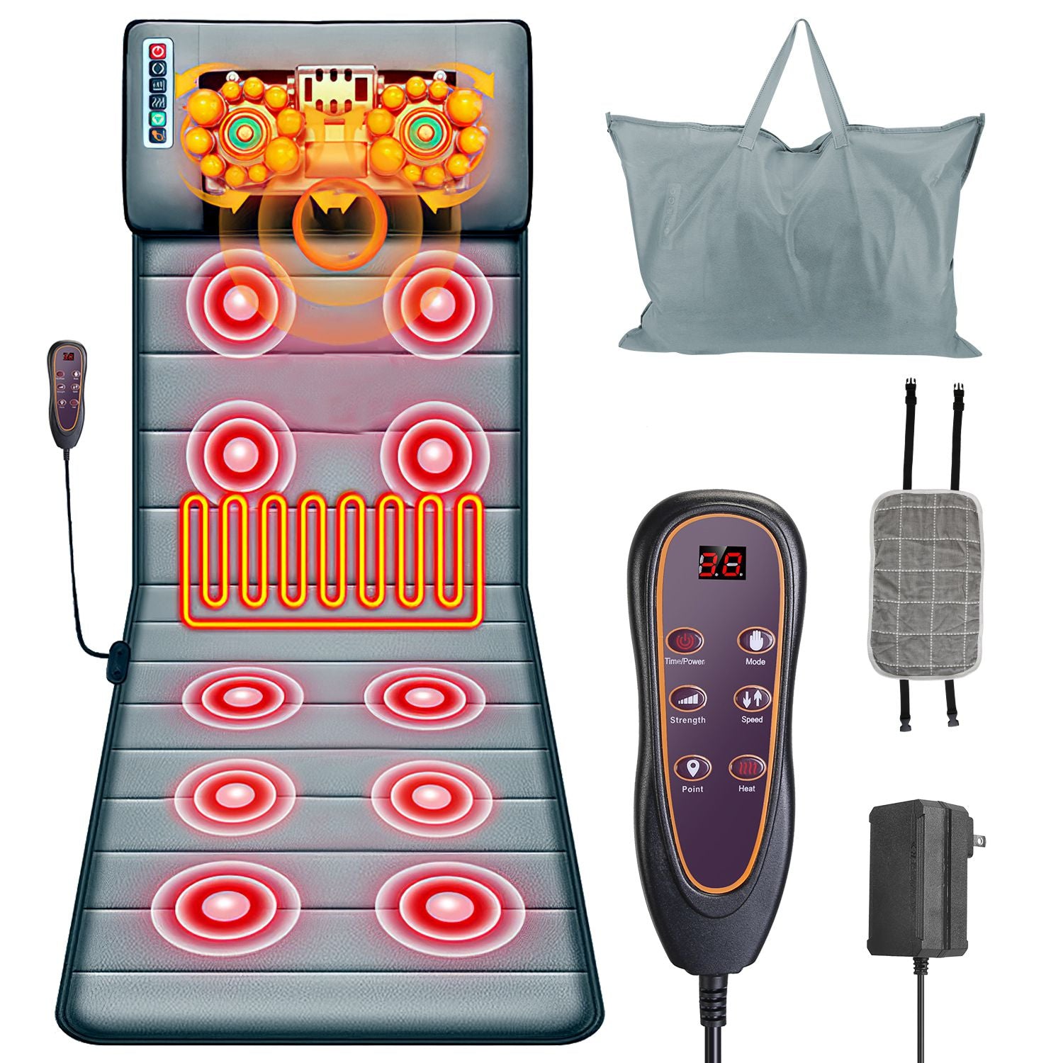 Full Body Electric Massage Mat With Heat Vibration Massage Pad Cushion Back Massage Mattress Chair Pad With Neck Massage Pillow With 10 Vibration Motors Timer Anti-Slip Bottom