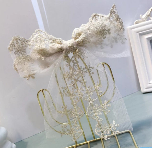 White Lace Hairpin Big Bow Tiara