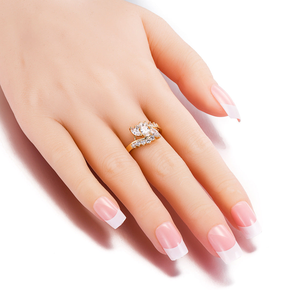 8k Real Gold Plated White Gold Zircon Crystal Ring