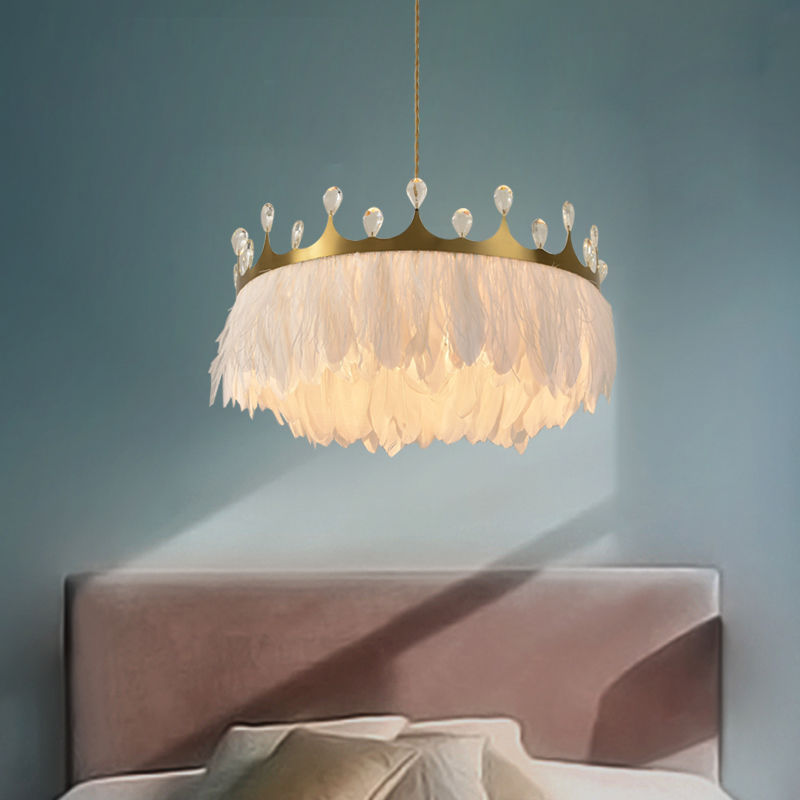 Crown Crystal Feather Bedroom Lamp