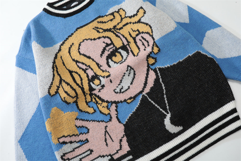 Cartoon Cartoon Character Jacquard Round Neck Sweater