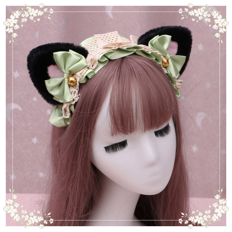 A Lovely Japanese Lolita Hairdress, Catwoman Plush Lolita Headdress, Lace Cat Ear Hair Band