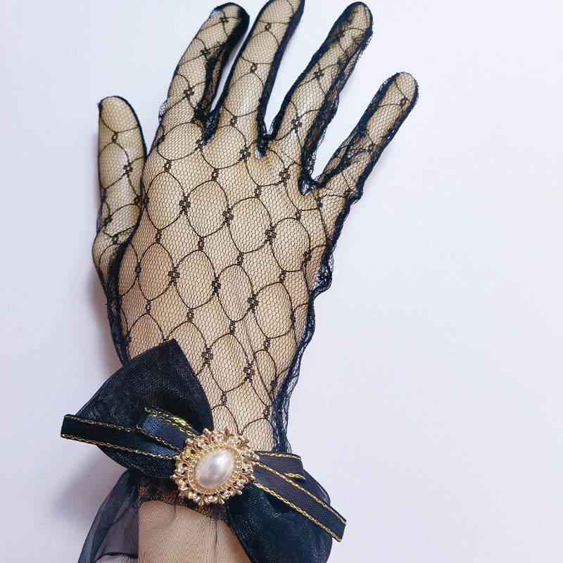 Harajuku Style Dark Lolita Girl Lace Gloves Lace Mesh Transparent Thin Lolita Photo Props White