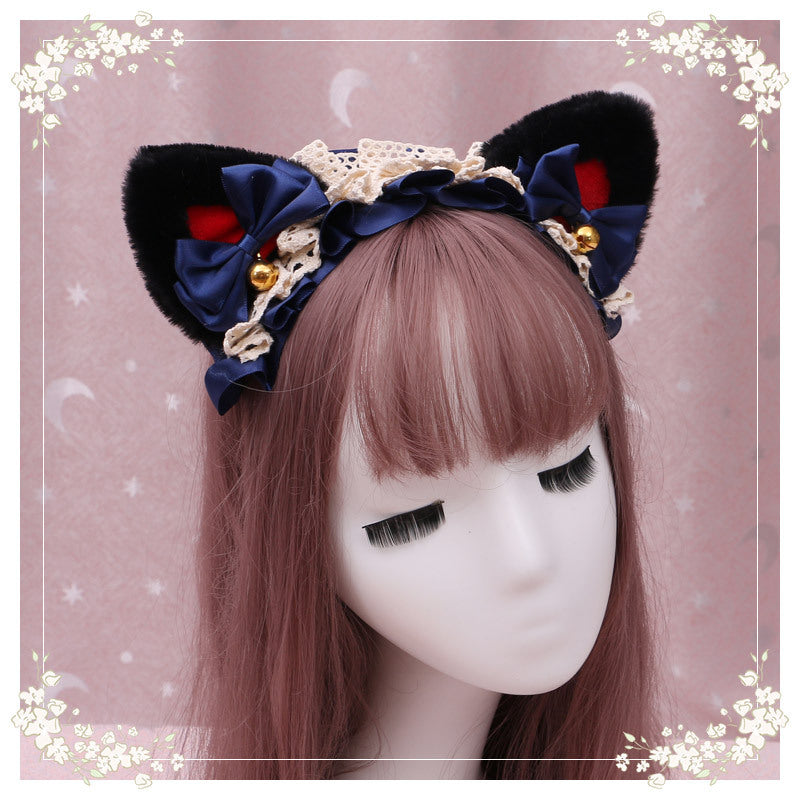 A Lovely Japanese Lolita Hairdress, Catwoman Plush Lolita Headdress, Lace Cat Ear Hair Band