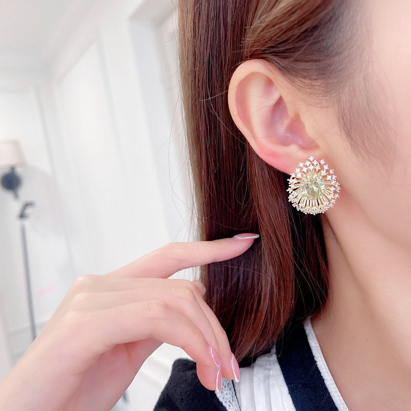 Sterling Silver Needle Light Luxury High-Grade Luxury Blooming Fireworks Earrings