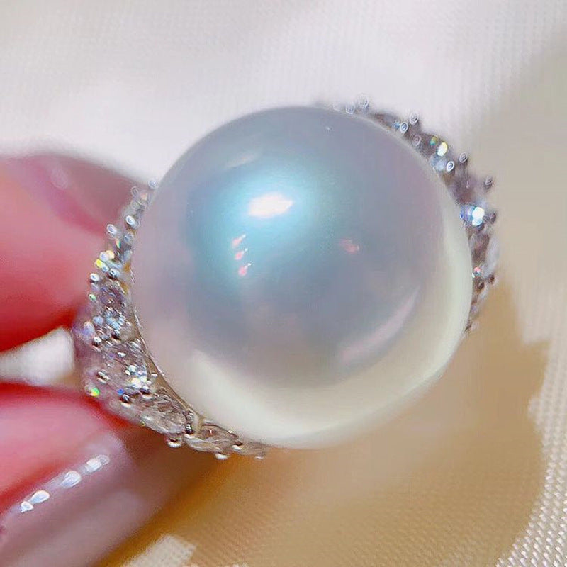 Large Pearl Full Diamond Luxury Inlaid Zircon Light Luxury Closed Pearl Ring