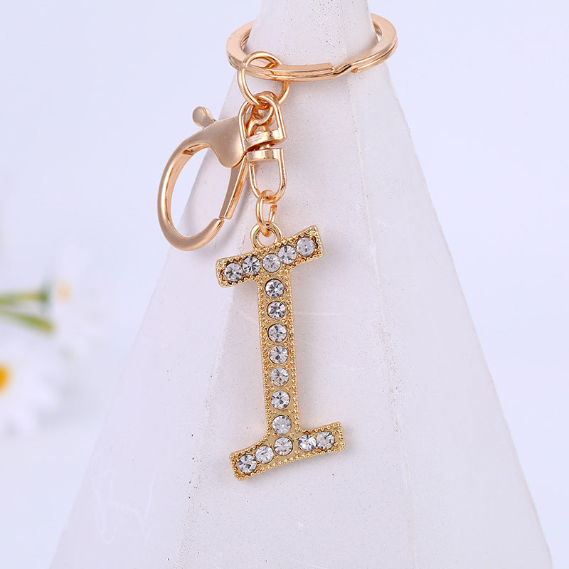 Metal Inlaid Diamond 26 English Letter Key Ring