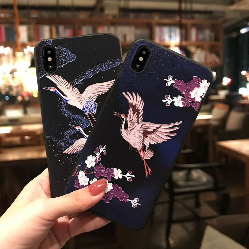 Black Frosted Chinese Style Embossed Phone Case