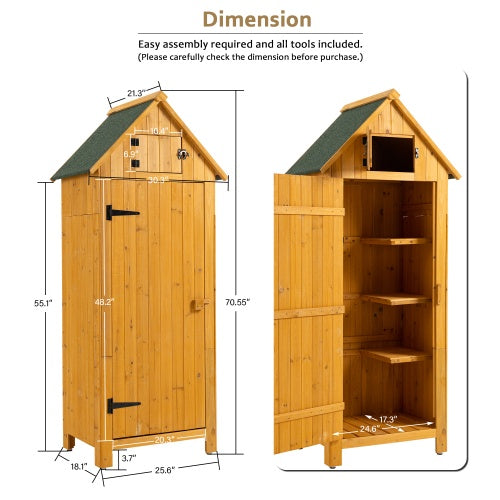 30.3L X 21.3W X 70.5H Outdoor Storage Cabinet Tool Shed Wooden Garden Shed Natural