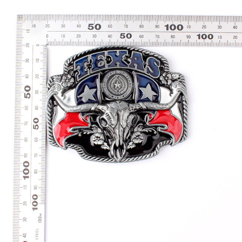 Western Style Texas Longhorn Leather Buckle 3.8cm Wide Belt Suitable For Smooth