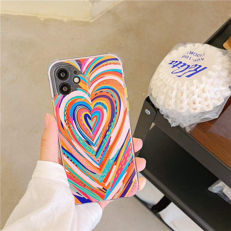 Colorful Heart Couple Phone Case Corner Shockproof Soft Cover Coque