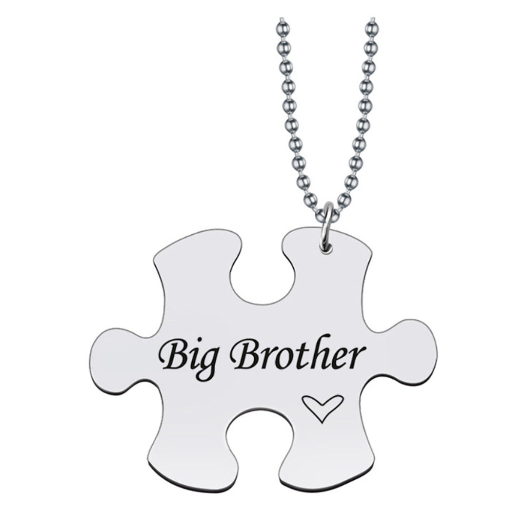Stainless Steel Puzzle Keychain Big Brother Little Sister
