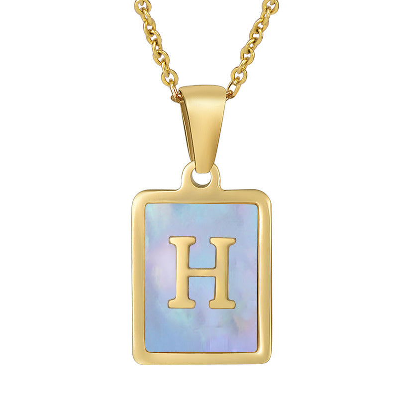Titanium Steel 26 English Letter Necklace Blue Shell