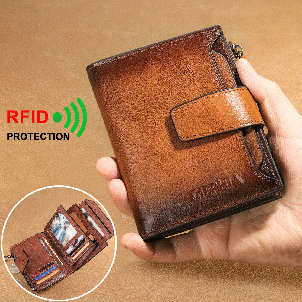 Men's Leather Wallet Multi-Function Anti-Theft Zipper Coin Purse