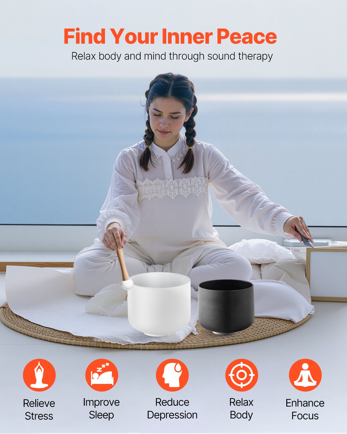 2PCS Crystal Singing Bowls, 8-inch And 10-inch A & F Note Singing Bowls, Frosted Quartz Singing Bowl With 10" Carrying Bag, 1 Rubber Mallet And 2 O-Rings, Ideal For Meditation Yoga Sound Healing