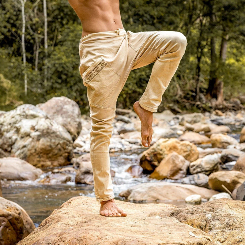 Men's Printed Loose Drawstring Ethnic Style Casual Trousers