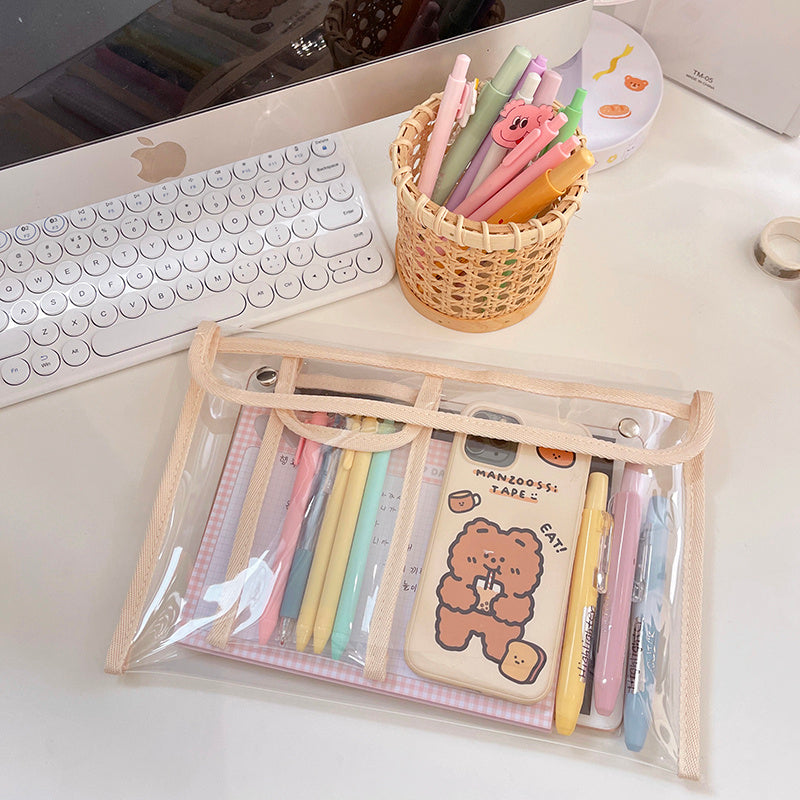 Transparent Document Bag Snap Pvc Storage Bag Pen Bag Sundries Bag Coin Purse