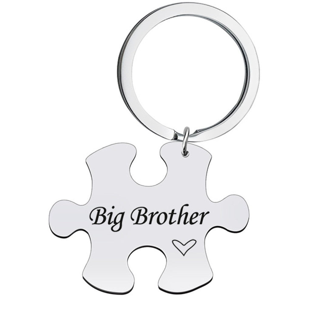 Stainless Steel Puzzle Keychain Big Brother Little Sister