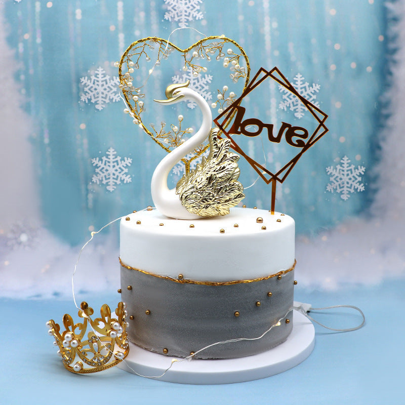 Crown Swan Cake Decoration Gilded Couple