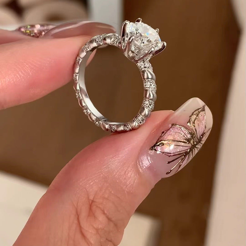 Antique Zircon Brushed Ring Female Retro Minority