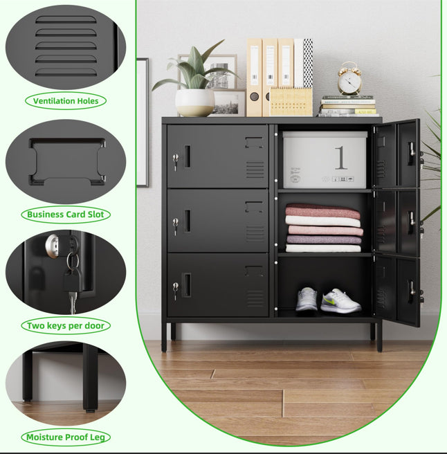 6Doors Metal Storage Locker With Card Slot Metal Locker For Employees With Keys And Ventilation Hole