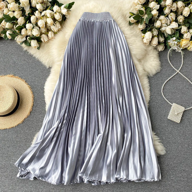 Trendy Light Luxury Heavy Industry Pleated Mid-Length Skirt