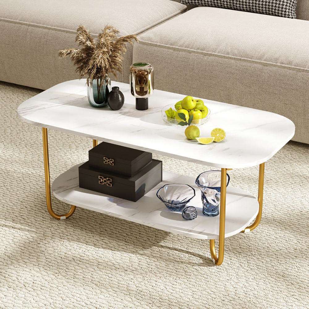Modern 2-Tier Faux Marble Top Coffee Table