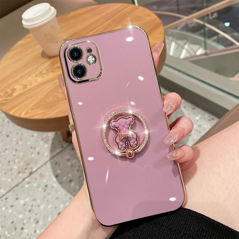 Electroplated Rhinestone Round Bracket Bear Cute High-level Luxury Protective Cover All-Inclusive Anti-Fall Soft Shell