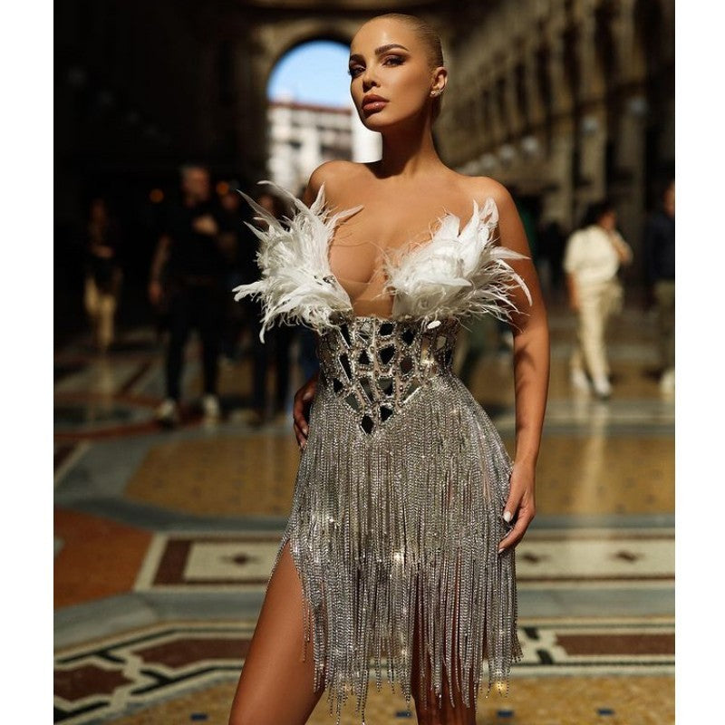 Women's Fashion Tassel Low-Cut Tube Top Dress