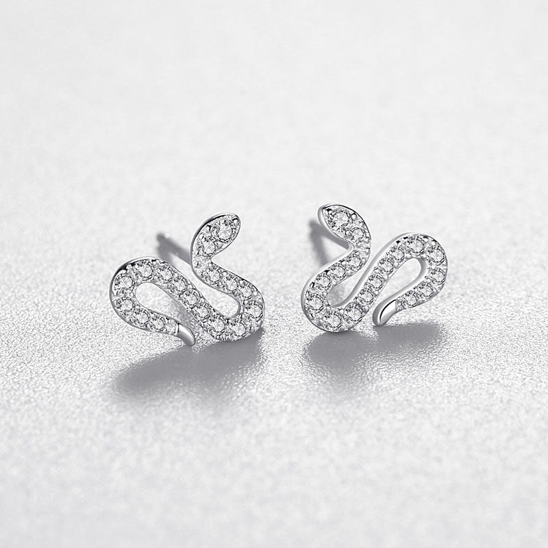 S925 Sterling Silver Snake Full Diamond Stud Earrings