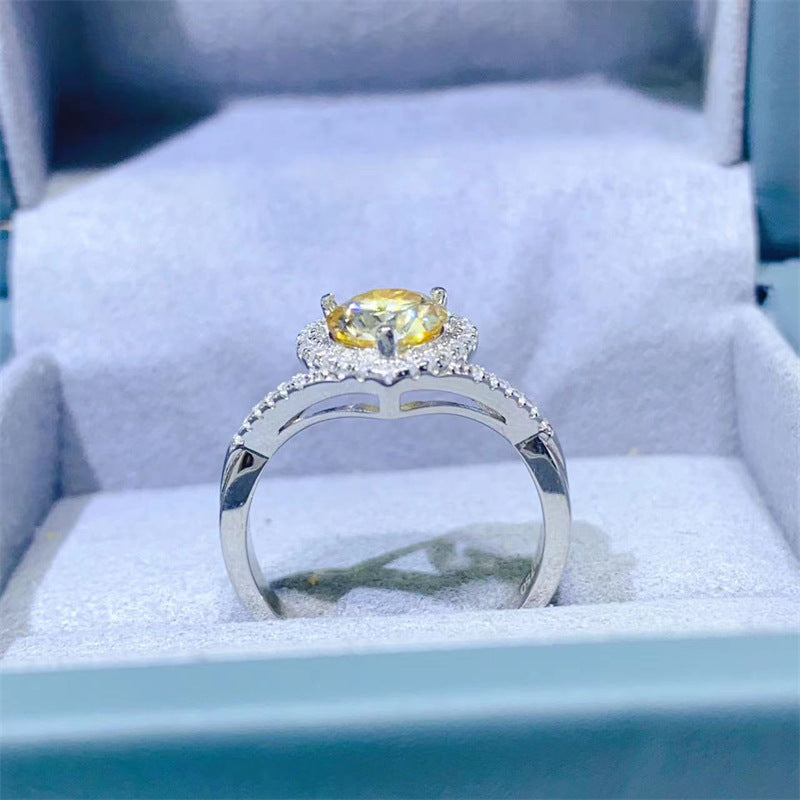Yellow Moissanite Heart-Shaped Color Yellow Diamond Platinum Jewelry Ring