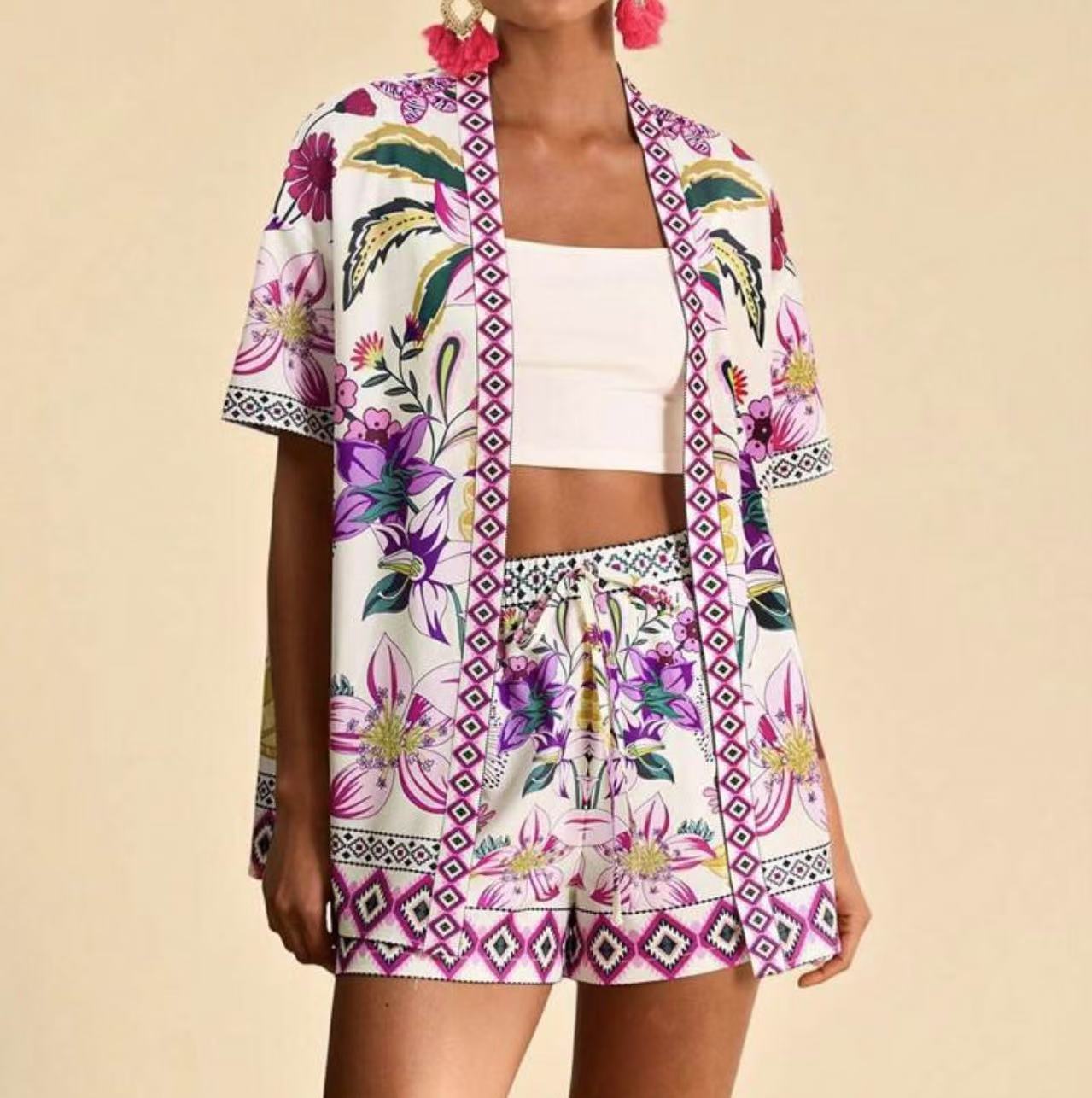 Female Fashion Casual Printing Cardigan Suit