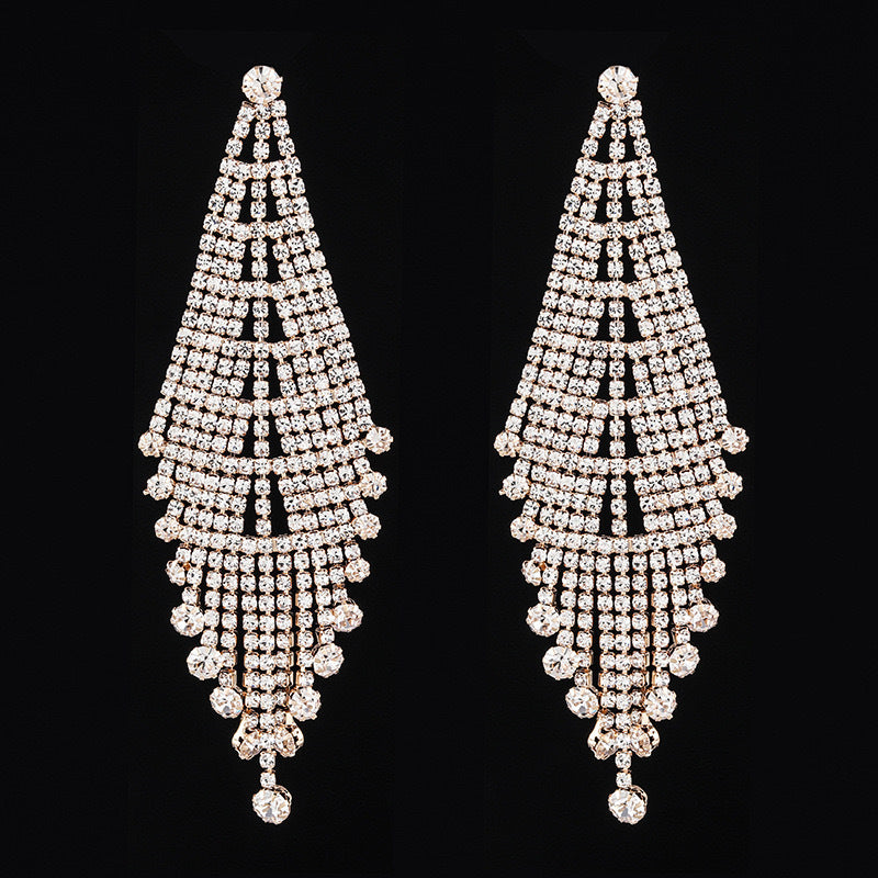 High-Grade Light Luxury Sparkling Full Rhinestone Geometric Ear Studs Earrings