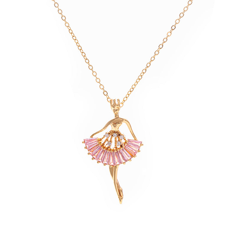Ins Ballet-Girl-Shaped Necklace Fashion Personality Rhinestone Clavicle Chain Jewelry for Women
