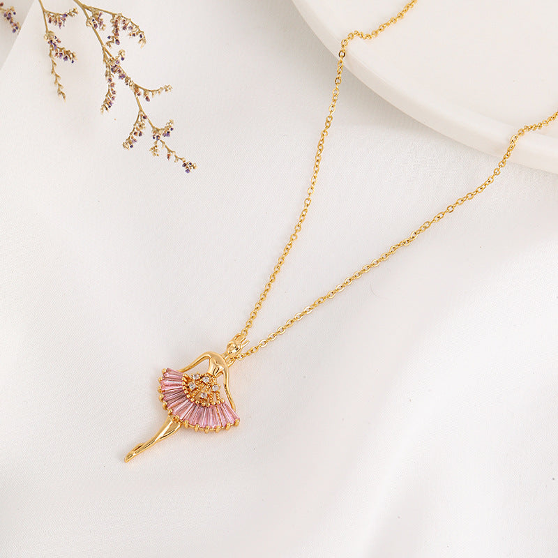 Ins Ballet-Girl-Shaped Necklace Fashion Personality Rhinestone Clavicle Chain Jewelry for Women