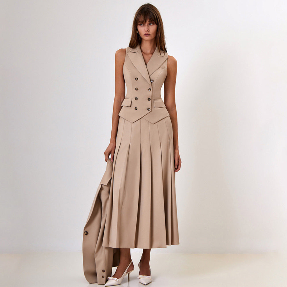 Sleeveless Vest Pleated Dress Two-Piece Set