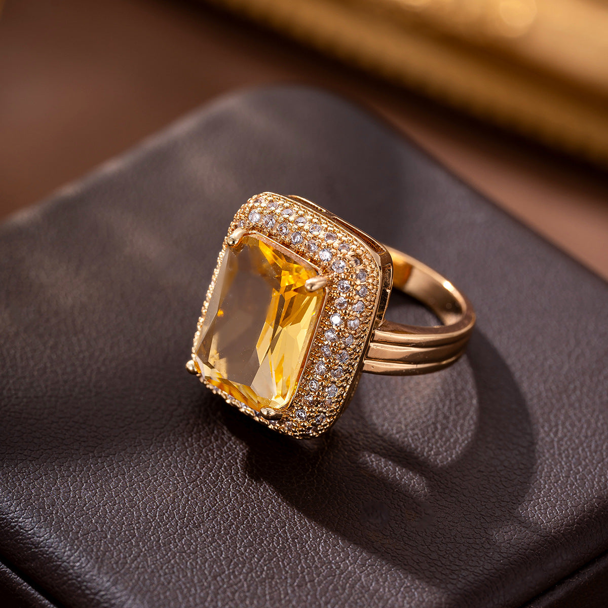 Square Zircon Yellow Diamond Crystal Ring