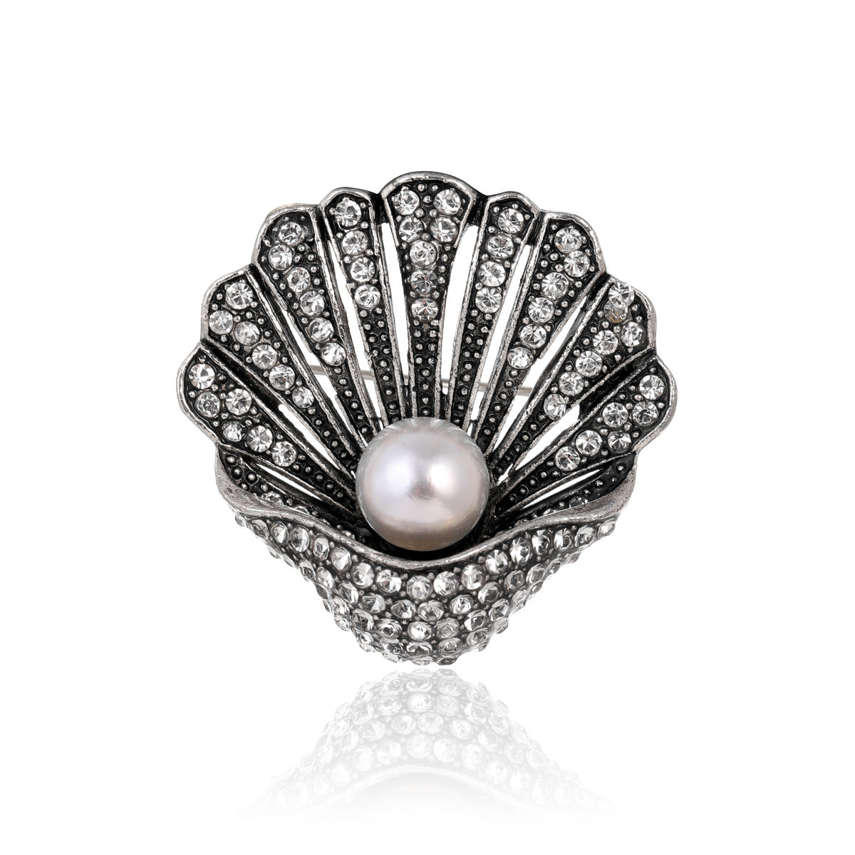 Fashion Vintage Rhinestone Pearl Shell Brooch
