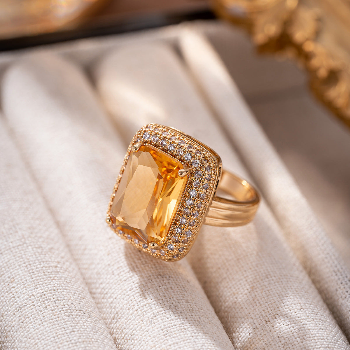 Square Zircon Yellow Diamond Crystal Ring
