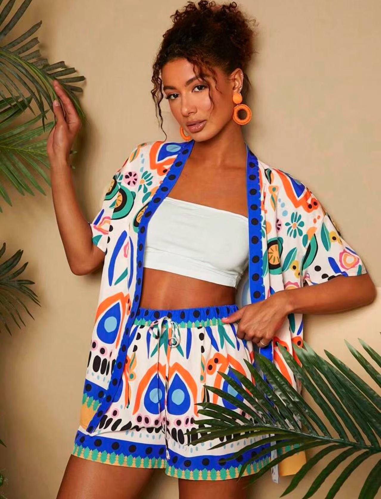 Female Fashion Casual Printing Cardigan Suit