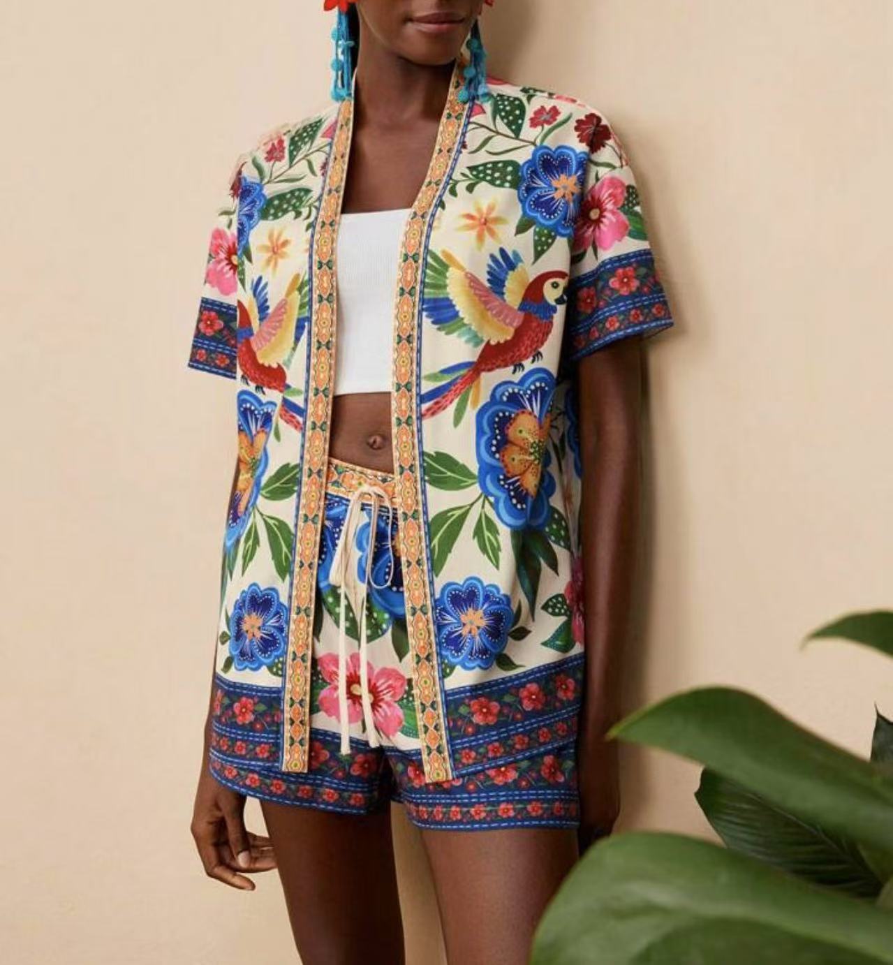 Female Fashion Casual Printing Cardigan Suit