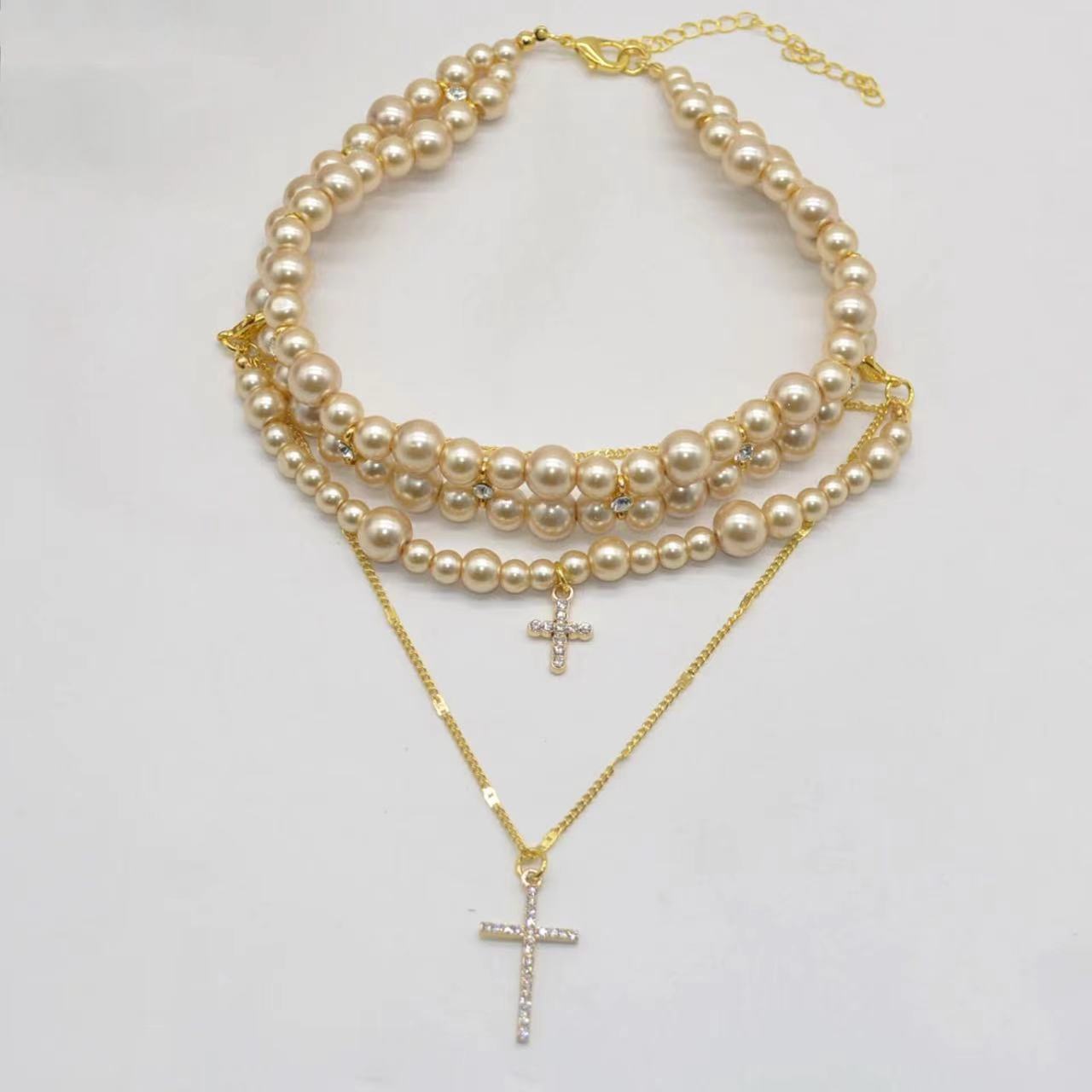 Women's Multi-Layer Pearl Cross Necklace