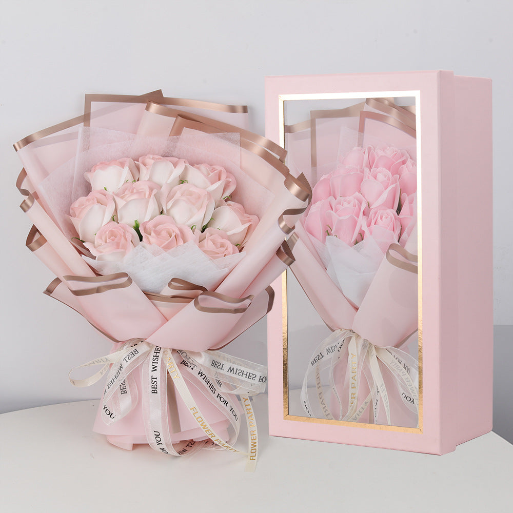 Valentine's Day Ice Crushing Blue Rose Flower Soap Bouquet Gift Box