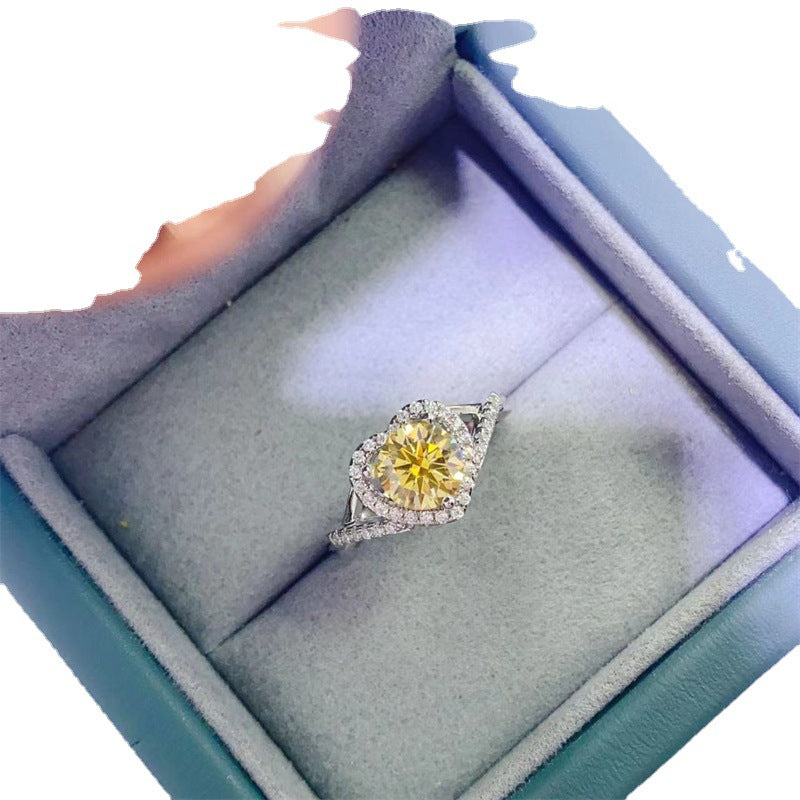 Yellow Moissanite Heart-Shaped Color Yellow Diamond Platinum Jewelry Ring