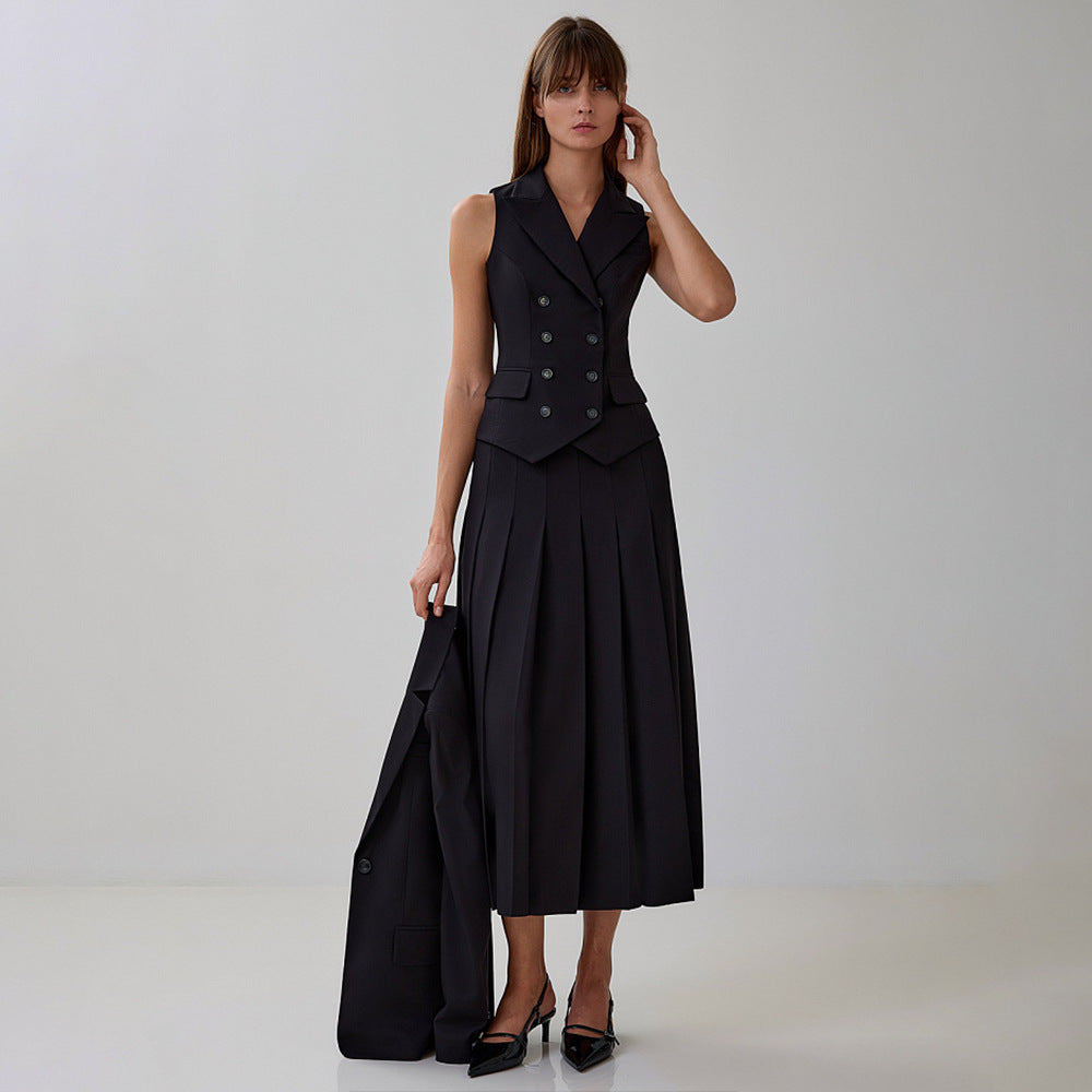 Sleeveless Vest Pleated Dress Two-Piece Set