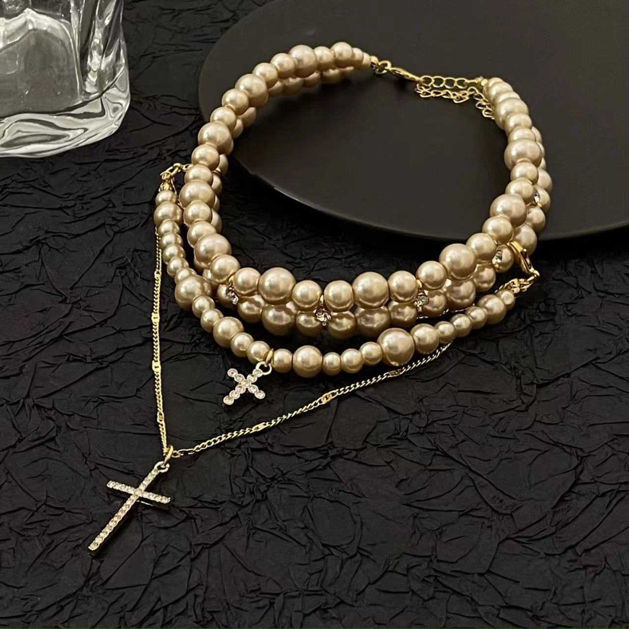 Women's Multi-Layer Pearl Cross Necklace
