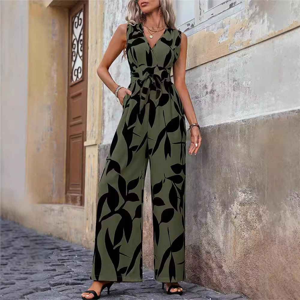 Fashionable High Waist Lace-Up Wide Leg Jumpsuit for Women